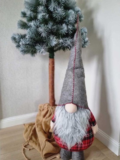 Dekor Krishtlindjesh Saska Christmas Gnome Standing, 95cm, qëndron në këmbë, gri kuqe
