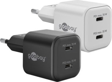 Полнач USB Goobay USB C PD GaN Dual Nano 35W, 2 порти, бел