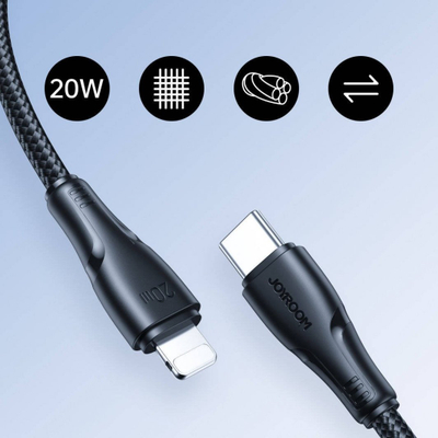 Kabllo USB Joyroom JYR696, USB C në Lightning, 0.25 m, e zezë