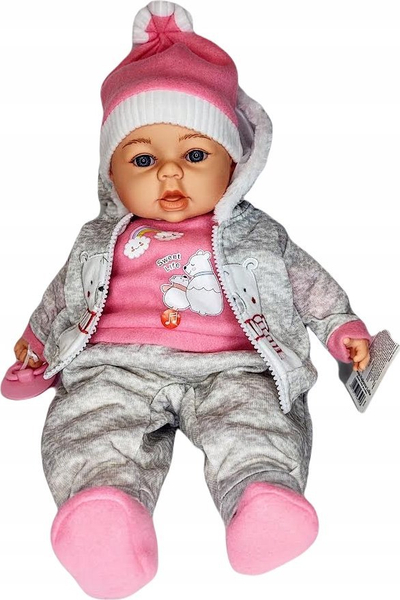 Kukull bebe Baby Adar 45cm, me zë, rozë gri