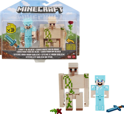 Set figurina Minecraft Craft-a-Block, 4 pako me nga 2 figurina, rreth 8 cm, me ngjyra