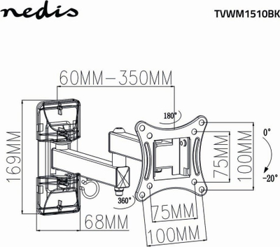 Konzollë muri Nedis për TV 13"-27", me 3 krahë, 15 kg max, e zezë