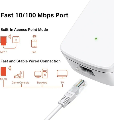 Zgjerues WiFi Mercusys ME10, 300 Mbps, me WPS, i bardhë