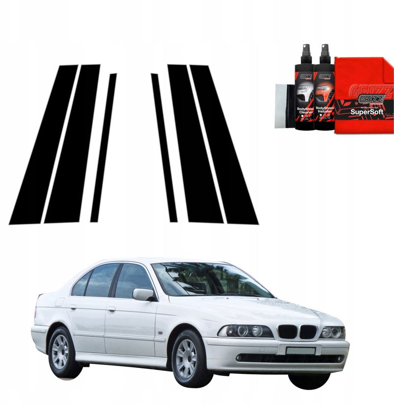 Folie mbrojtëse shtylla B C për BMW 5 E39 Sedan, set 6 në 1, me shkëlqim, e zezë