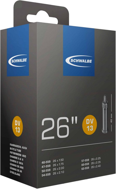 Внатрешна гума за велосипед Schwalbe DV13, 26\", 1.50-2.50, вентиl Dunlop, црна