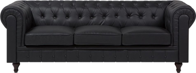 Divan 3 vendësh CHESTERFIELD, lëkurë sintetike, stil klasik, i zi