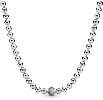 Qafore për femra Pandora Beads & Pave Necklace, e argjendtë