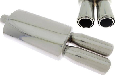 Silencer i pasëm TurboWorks D Rear Muffler, hyrje 63.5mm, dalje 2x76mm, inox i lëmuar