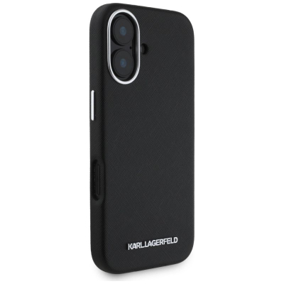 Mbrojtëse telefoni Karl Lagerfeld Saffiano, MagSafe, për iPhone 16, e zezë