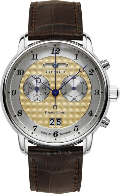 Orë dore Zeppelin Friedrichshafen Chronograph 85845, quartz, me rrip lëkure, me kornizë ari
