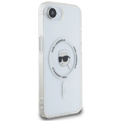 Футрола за телефон Karl Lagerfeld IML Metal Karl Head MagSafe за iPhone 16E, бела