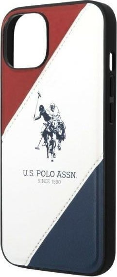 Mbrojtëse telefoni US Polo Assn Tricolor Embossed për iPhone 14 Plus 6.7", prej TPU-je dhe lëkure sintetike, e bardhë