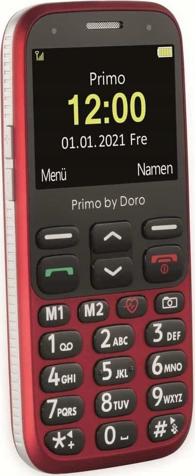 Telefoni Doro Primo 366, 2.3", me butona të mëdhenj, i kuq