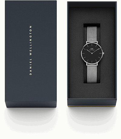 Orë dore për femra Daniel Wellington Petite 32 Melrose RG Black DW00100162, e argjendtë