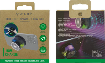 Altoparlant Bluetooth 4smarts SoundCharge, kompatibël me MagSafe, i vogël për ta marrë me vete, i zi