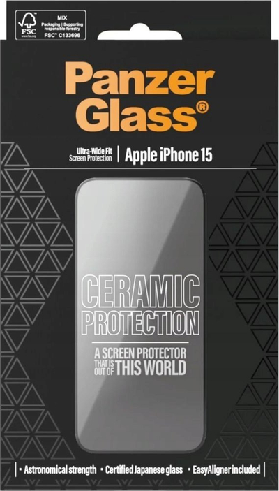 Mbrojtëse ekrani PanzerGlass Ceramic për iPhone 15, Ultra Wide Fit, transparente