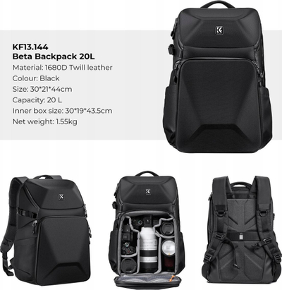 Çantë shpine K&amp;F Concept për kamera, 17L, e papërshkueshme nga uji, e zezë