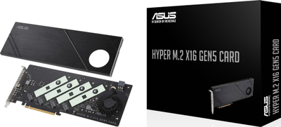 Adapter i brendshëm Asus Hyper M.2 x16 Gen5, PCIe 5.0, për 4 SSD M.2, i zi