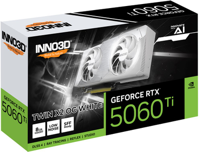 Kartë grafike Inno3D GeForce RTX 5060 Ti Twin X2 OC, 8GB GDDR7, PCI Express, e bardhë