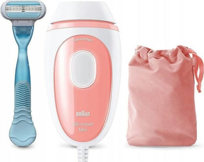 Depilator IPL Braun Silk-expert Mini PL1014, SensoAdapt, për trup edhe fytyrë, rozë me të bardhë