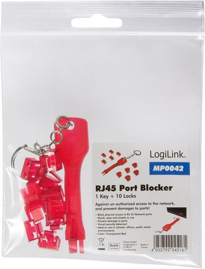 Bllokues porte RJ 45 LogiLink MP0042, set 10 copë, me çelës, gri