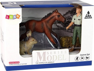 Set figurina ferma Lean Toys Farm Farmer, fermer, kalë, lepur, plastikë, shumëngjyrësh