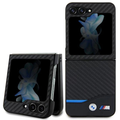 Mbështjellës telefoni BMW BMHCZF522NBCK për Samsung Galaxy Z Flip5, lëkurë karbon, i zi