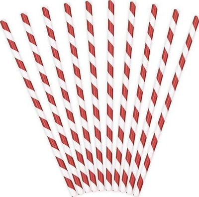 Kashta letre për pije, 10 copë, 19.5 cm, vija kuqe bardhë
