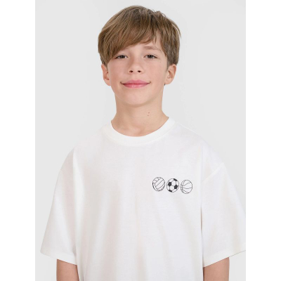Bluzë oversize për çuna 4F 4FJRSS25TTSHM2640, 100% pambuk, me print sportiv, e bardhë