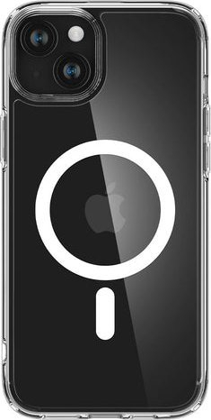 Kllëf telefoni Spigen Crystal Hybrid MagSafe për iPhone 15, transparent, i bardhë