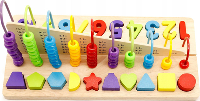Lodër edukative Ecotoys Abacus Blocks Numbers, abakus druri, numra dhe forma gjeometrike, shumëngjyrëshe