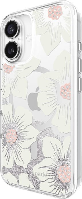 Kapak telefoni Kate Spade New York Liquid Glitter Hollyhock MagSafe, për iPhone 16, transparent me shkëlqim