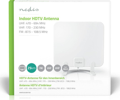 Antena e brendshme TV Ultra Thin, 30 dB, 25 km, e bardhë
