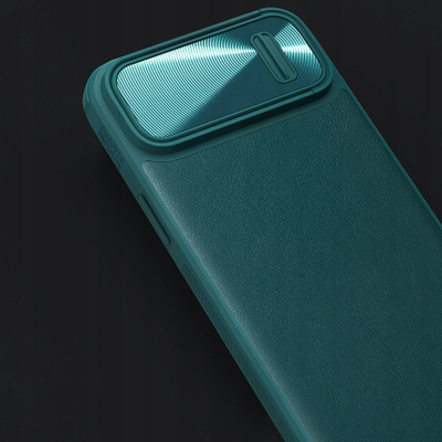 Futrollë Nillkin CamShield Leather S për Apple iPhone 14 Plus, me kapak kamere, jeshile
