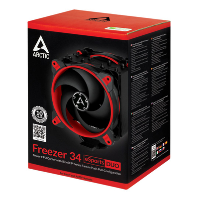 Ftohës CPU ARCTIC Freezer 34 eSports DUO, tower, dy ventilatorë, i zi e kuqe