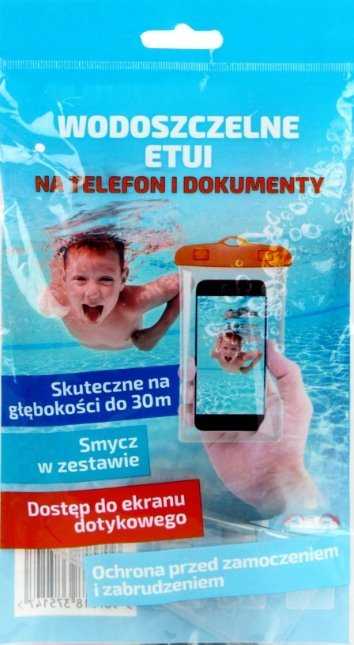 Etui ujirezistente për telefon Spontex 900000012, deri 30 m thellësi, me shirit qafe, transparente me blu