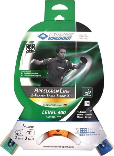 Set raketa pingpongu Donic Appelgren 400, 2 raketa, 3 topa