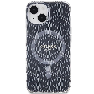 Këllëf telefoni Guess GCube MagSafe për iPhone 15 14 13, TPU PC, i zi