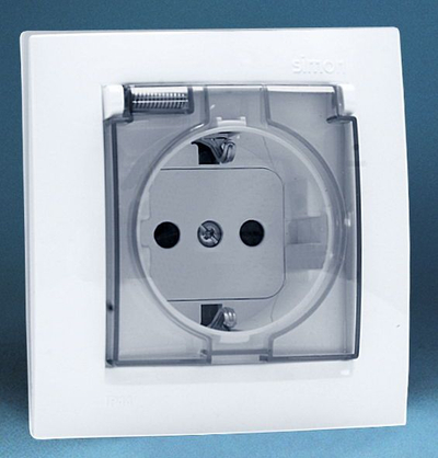 Gniazdo hermetyczne pojedyncze z/u Schuko 16A IP44 z klapka transparenta biale (1591450-030)