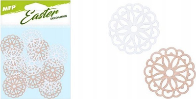 Dekor Pashke MFP mandala, dru, 3.5 cm, set me 12 copë, ngjyrë natyrale edhe të bardha