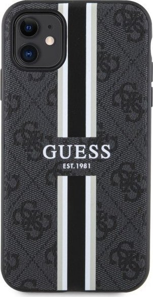Guaskë telefoni Guess Hardcase 4G Printed Stripes MagSafe për iPhone 11 XR, 6.1", e zezë