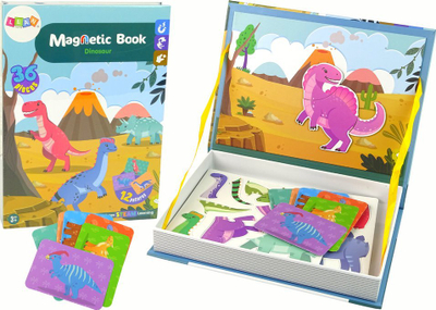Libër magnetik Lean Toys Magnetic Book Dinosaur, 36 copa, edukativ për kalamajt 3+