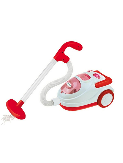 Fshesë elektrike lodër Junior Home Vacuum Cleaner, me bateri, efekte zanore, e bardhë kuqe rozë