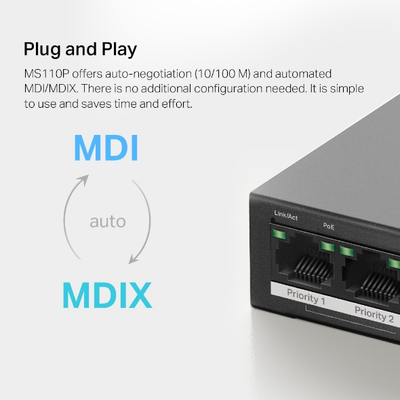 Switch Mercusys 10-Port, 10/100Mbps, 8-Port PoE+, i zi