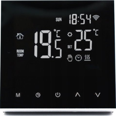 Termostat i zgjuar WiFi SMART HOME, 16A, me ekran me prekje, i zi