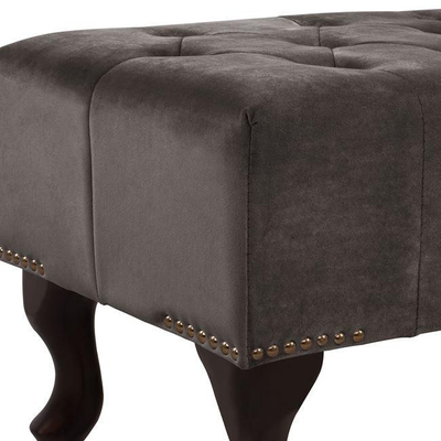 Stol piano Emma Chesterfield velur gri këmbë druri e errët 78×46×40 cm (HM226.10), gri/ kaftë