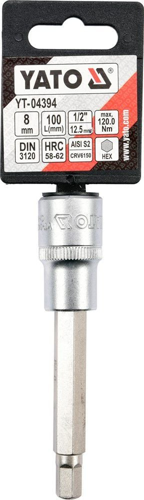 Çelës bit HEX Yato YT-04394, 1/2", H8, 100mm, argjendtë