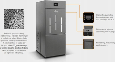 Kaldajë peleti Ferroli Biopellet Pro 24kW, rezervuar 105kg, gri