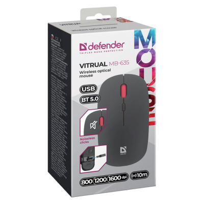 Mouse pa tela Defender MB-635, 1600 DPI, RF dhe Bluetooth, i zi