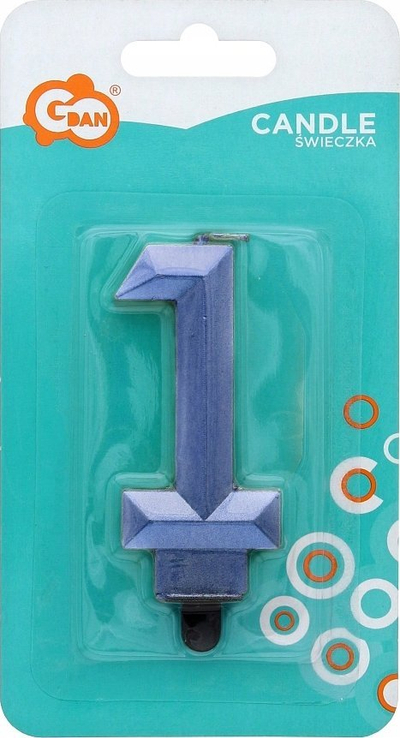 Qiri për tortë GoDan numri 1 Metallic Diamond, 7.6cm, metalik blu